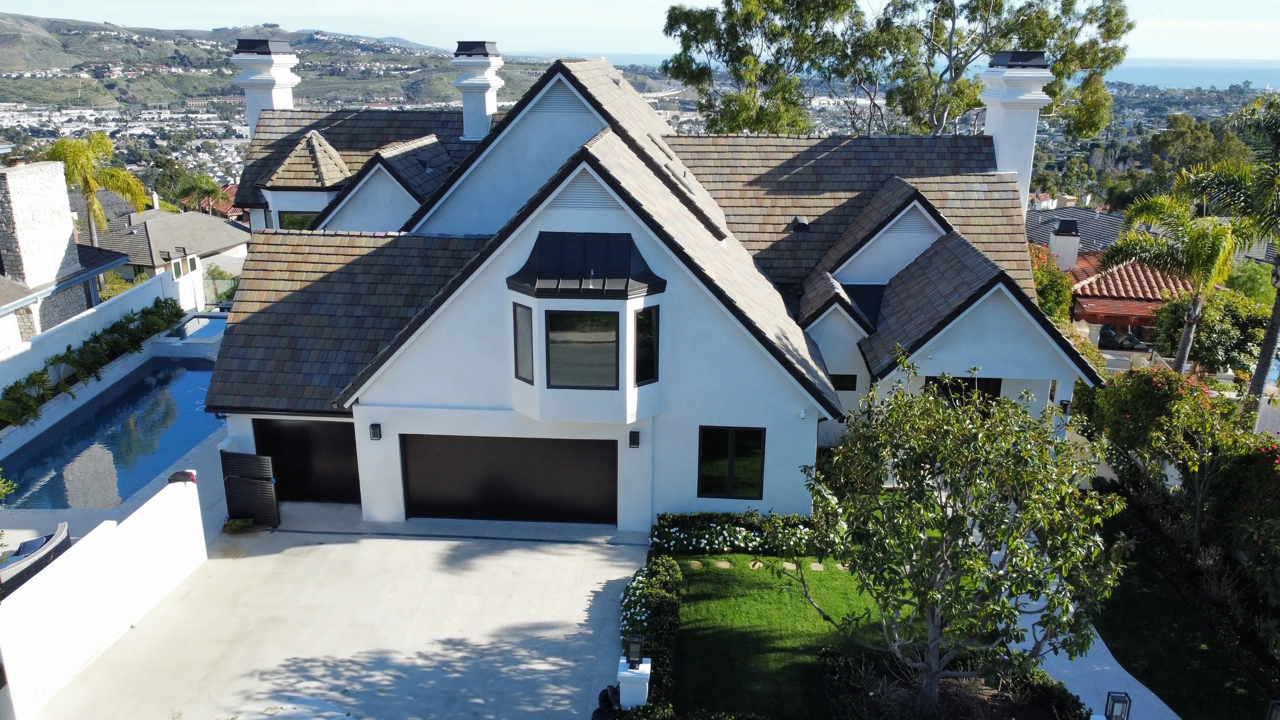 Aerial view of a completed luxury renovation